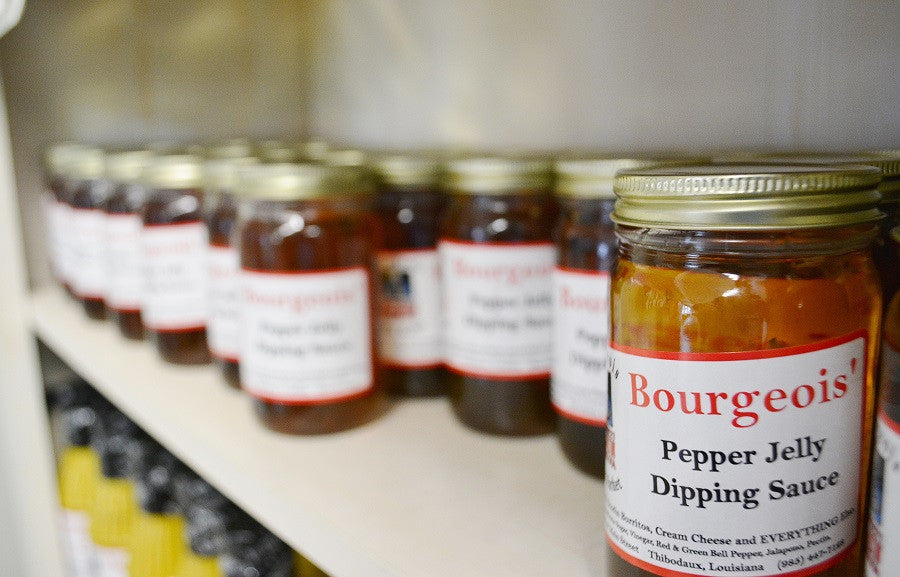 Cajun Pepper Jelly from Bourgeois Meat Market, a sweet and spicy Louisiana favorite inspired by Ms. Deanna Butler's recipe, perfect for boudin, crackers, or cream cheese.